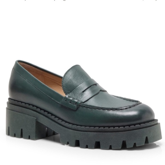 Free People Lyra Lug Dole Loafers Emerald Green Size 39.5 - Picture 1 of 8